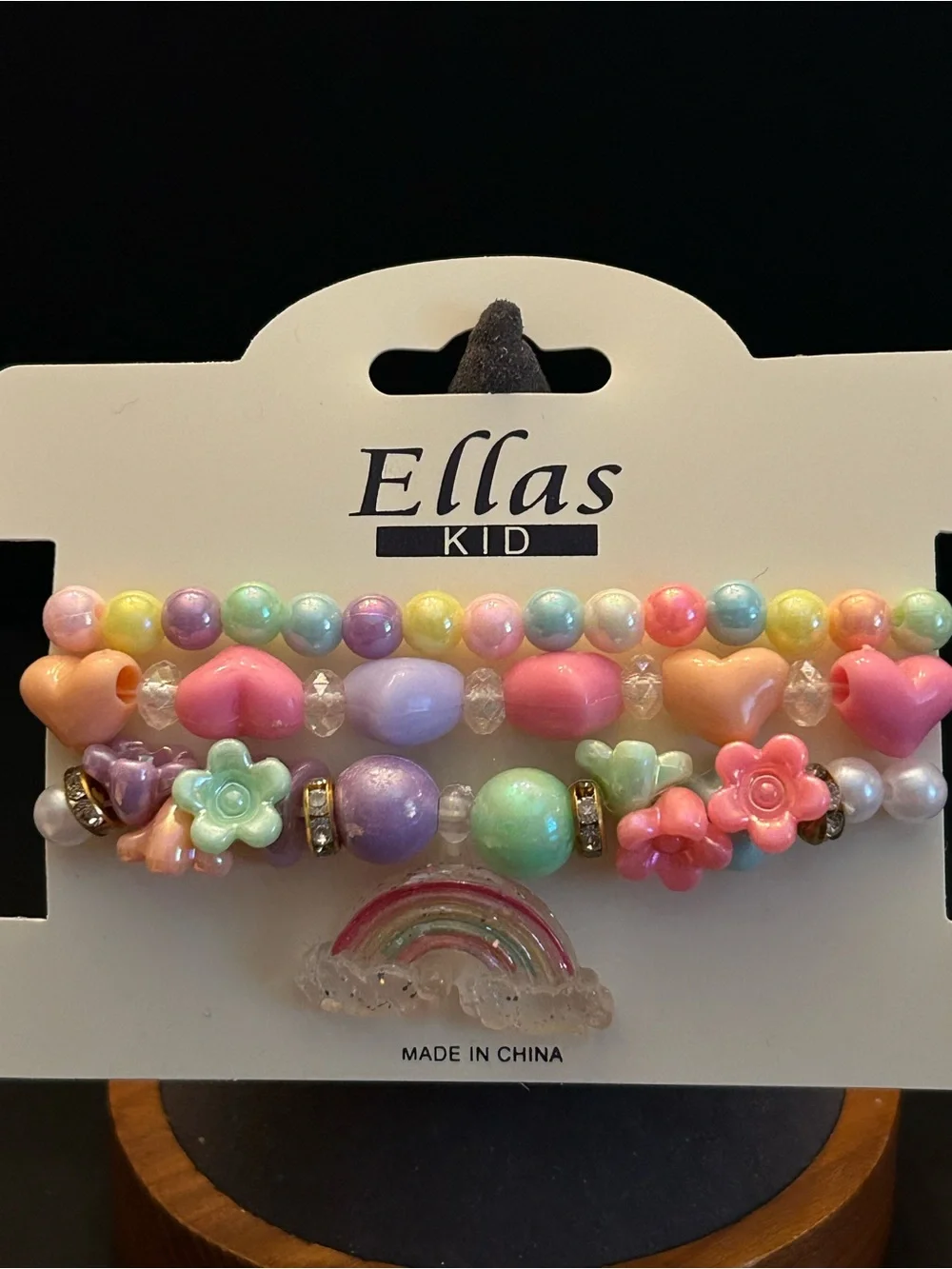 Kids Pastel Rainbow 🌈 Heart & Flower w/Charm Bracelet Set of Three - Multicolor
